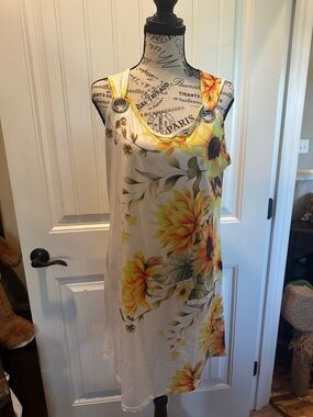 Sunflower Print Sleeveless Summer Dress | Floral Sundress Lightweight